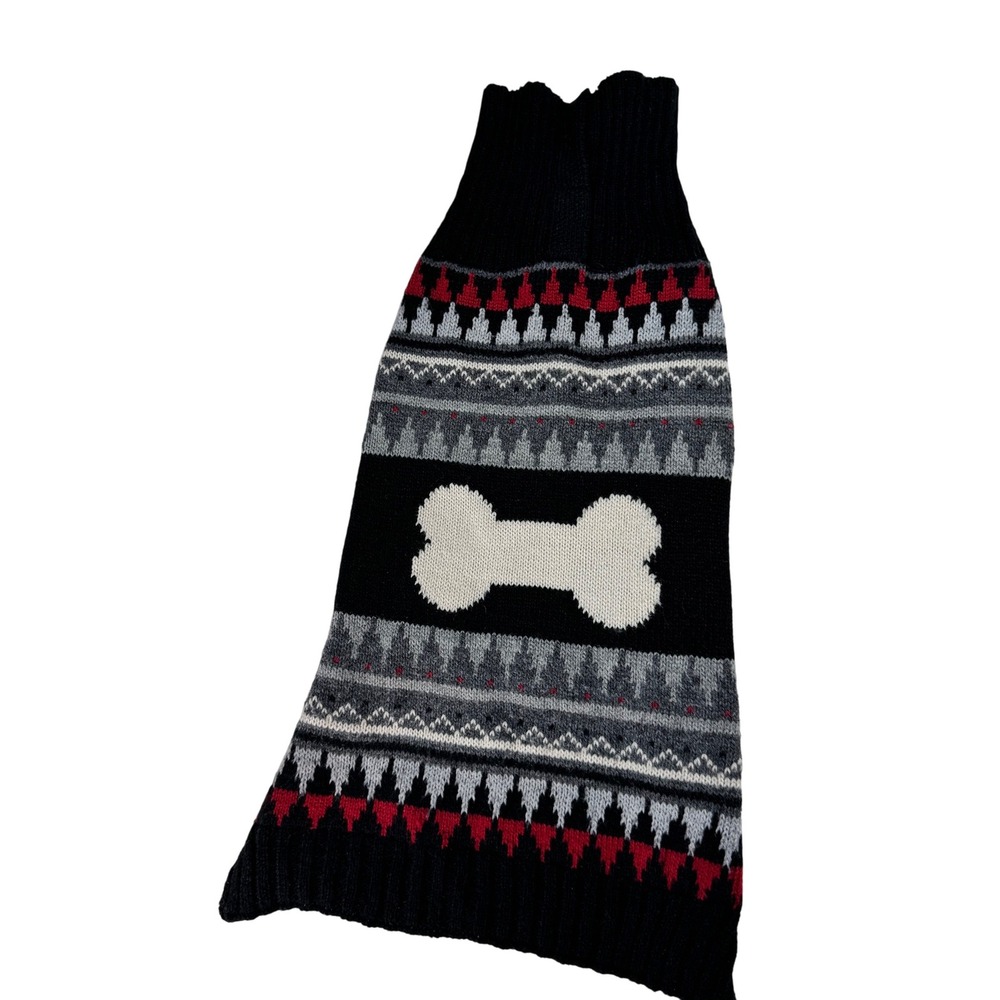 Simply Dog Fair‎ Isle Bone Dog Sweater Black Red Grey Size M